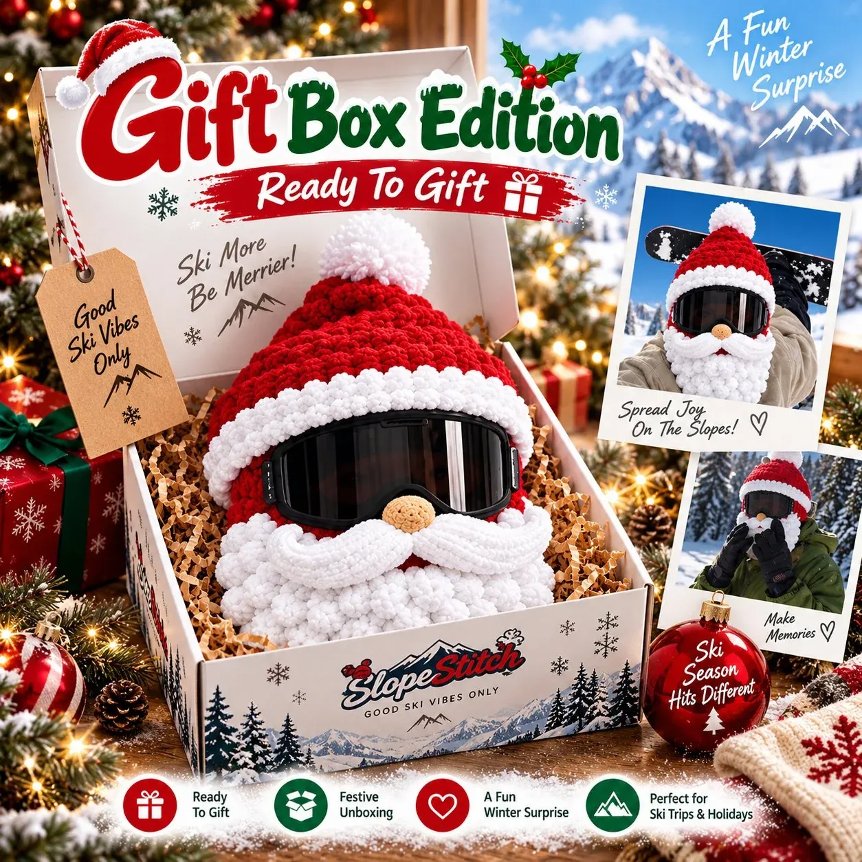 🎅🏂 3D Christmas Knit Ski Mask | Cozy Full-Face Winter Cover for Skiing, Snowboarding & Holiday Fun ❄️