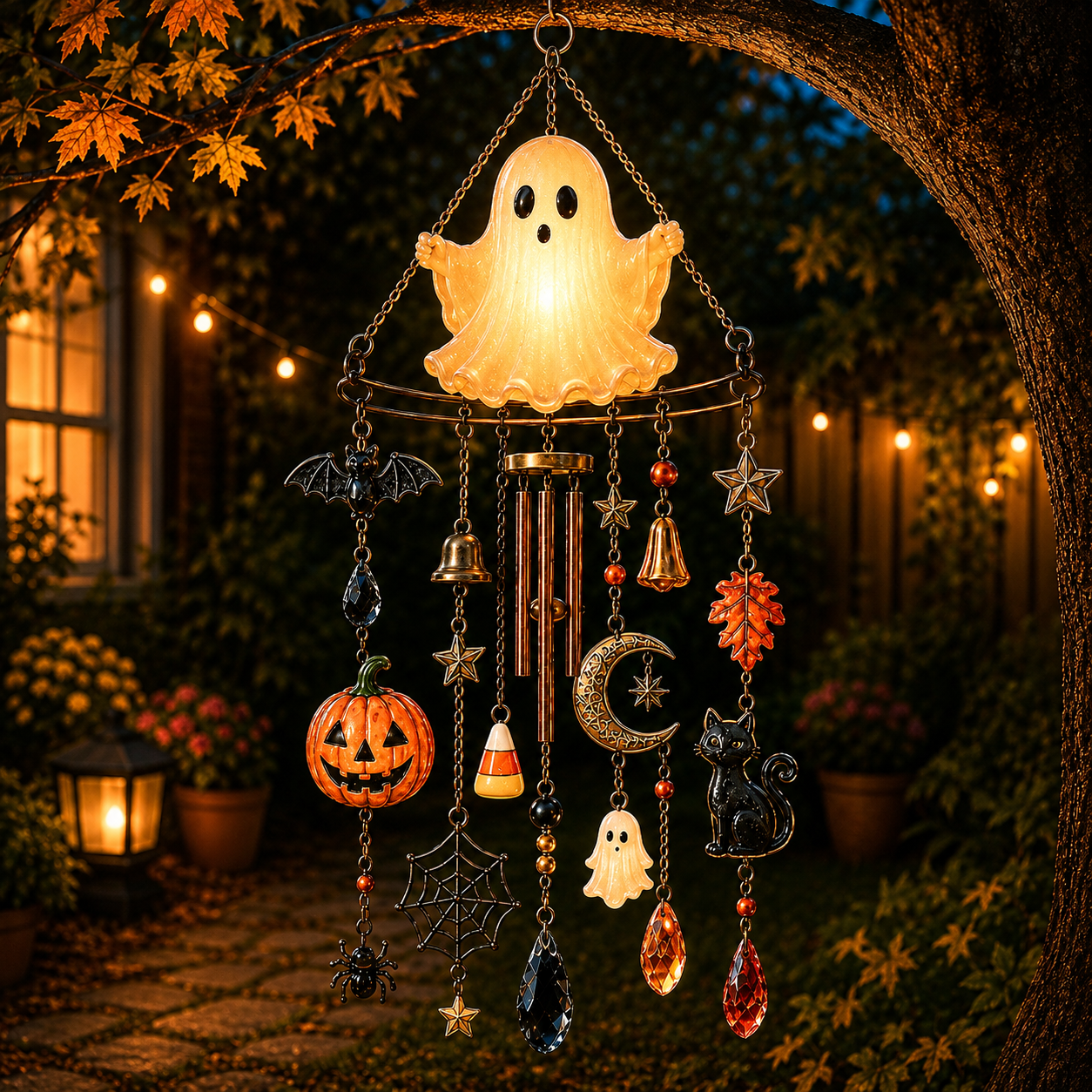 🔥Limited time 70% OFF -🎃💎 Halloween Crystal Wind Chime Collection – Stained Glass Hanging Garden Décor