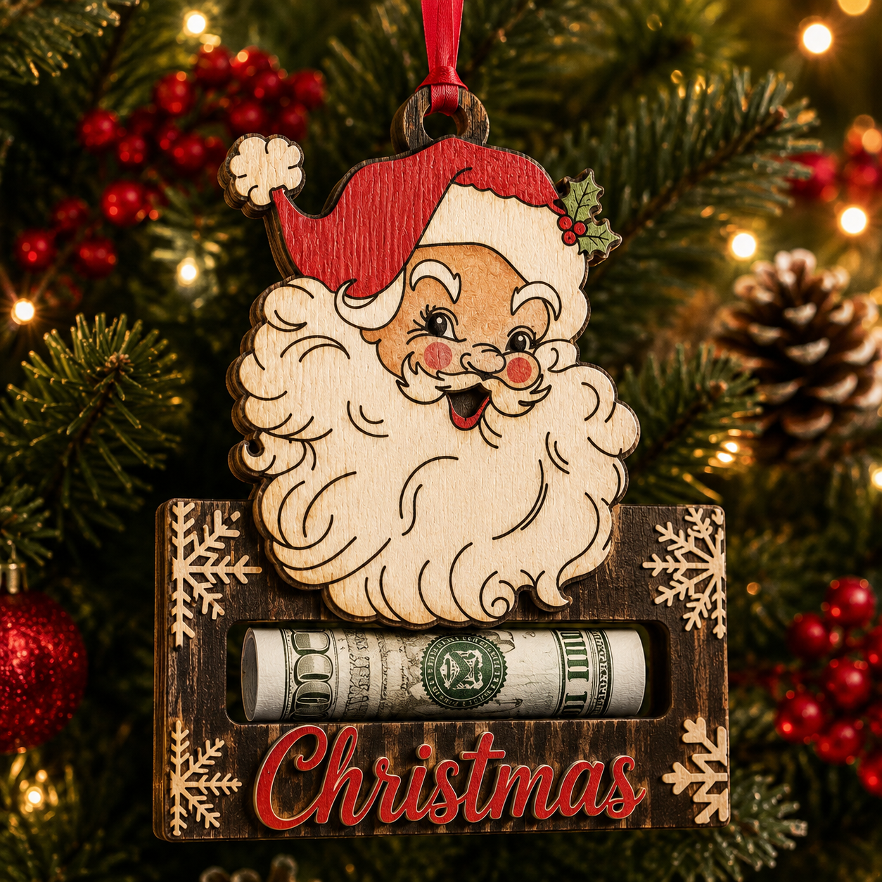 🔥Last 40pcs🎉-✨🎄 Wooden Christmas Cash Gift Holder Ornament – Make Cash Feel Like a Real Christmas Gift