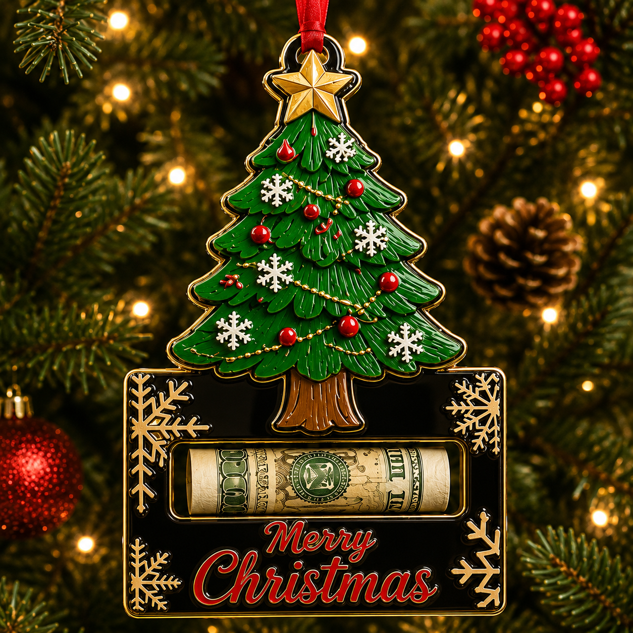 🔥Last 40pcs🎉-✨🎄 Wooden Christmas Cash Gift Holder Ornament – Make Cash Feel Like a Real Christmas Gift