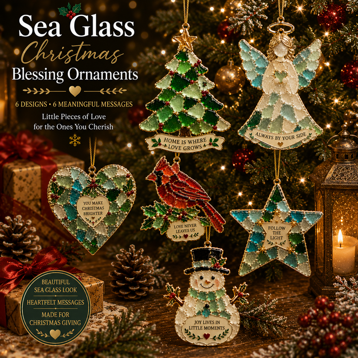 🔥Limited time 70% OFF -🎄✨Stained Sea Glass Style Christmas Ornaments – Sentimental Holiday Keepsakes for Someone Special