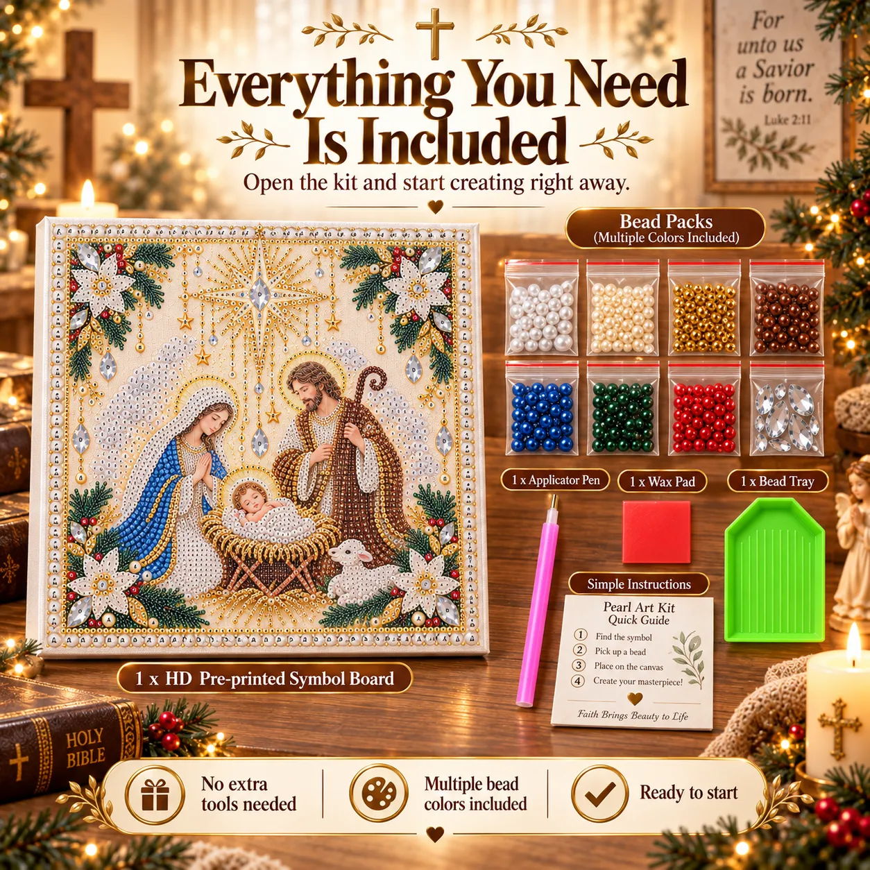🔥Last 40pcs🎉 -✝️ Beginner-Friendly Christian Pearl Bead Art Kit (❤Same as the Vedio)