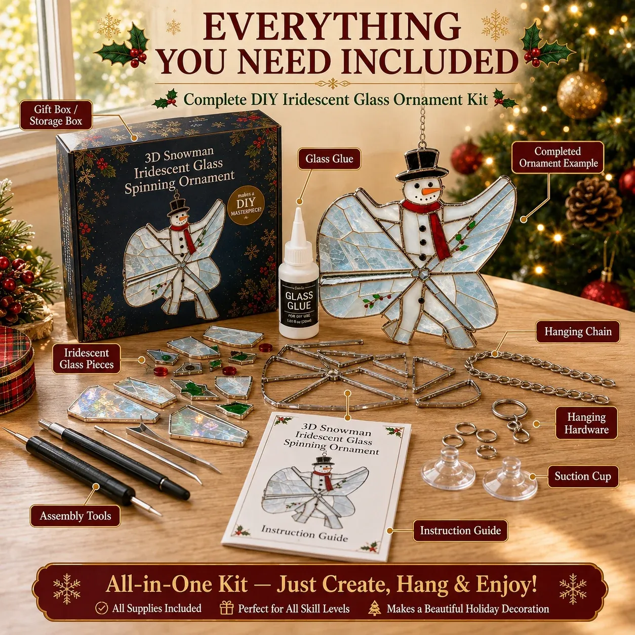 Complete Christmas Iridescent Suncatcher DIY Kit Contents