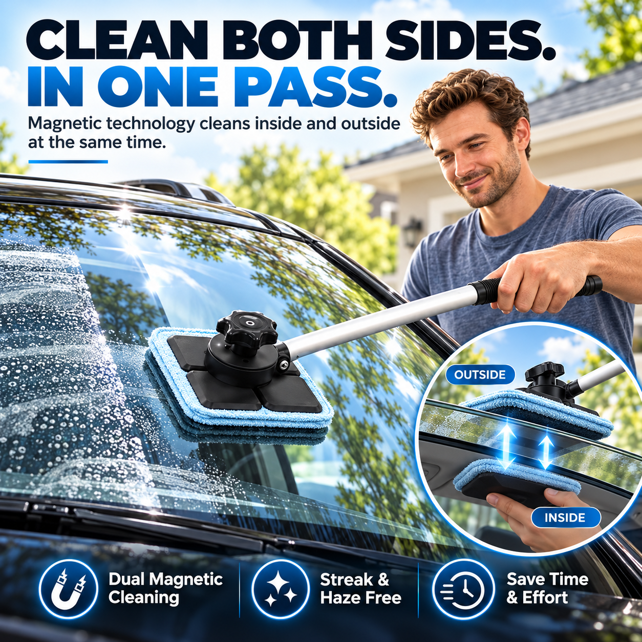 🔥Limited time 70% OFF - ✨🚗Dual Magnetic Car Windshield Cleaner | Streak-Free Auto Glass Cleaning Kit
