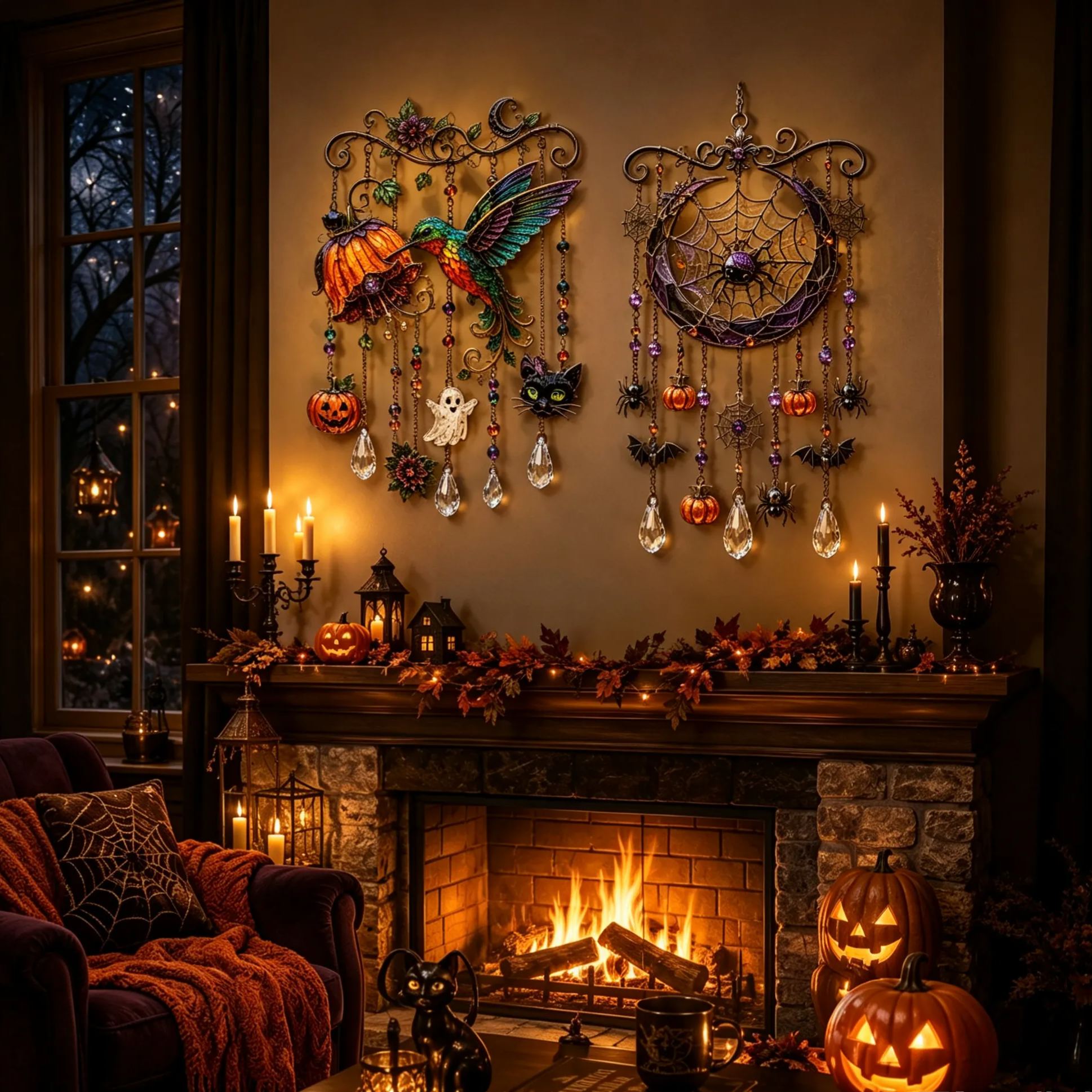 🔥Limited time 70% OFF -🎃💎 Halloween Crystal Wind Chime Collection – Stained Glass Hanging Garden Décor