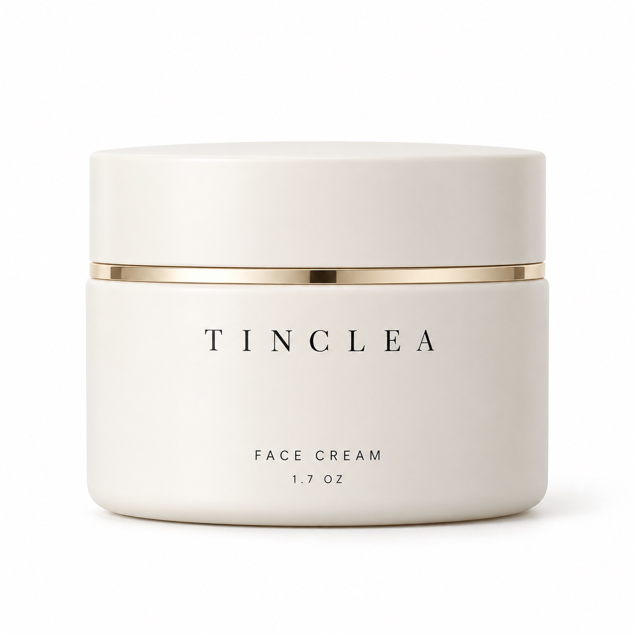 TinClea Face Cream 1.7 oz ivory jar with champagne gold band on a white background