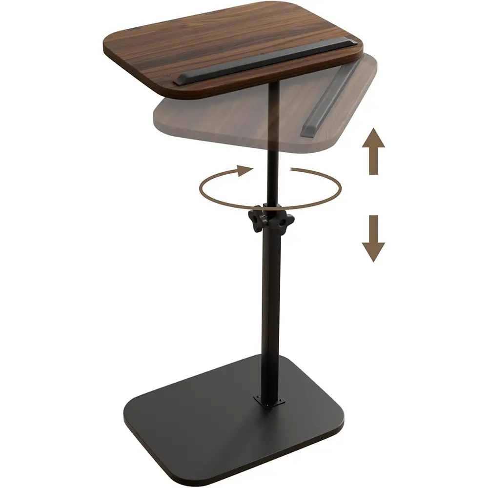 Hilleagle Adjustable C-Shape TV Tray Table with 360° Swivel, Walnut