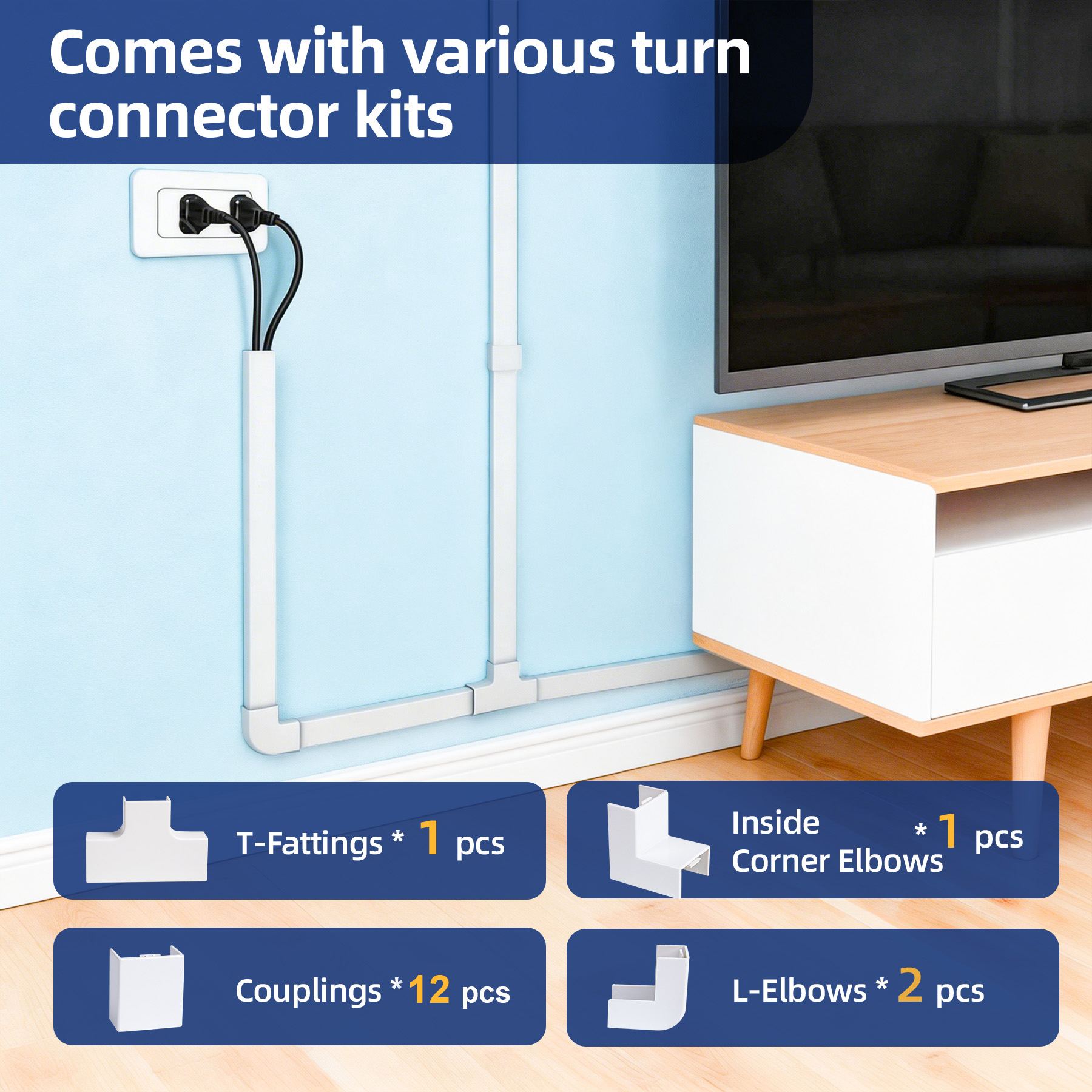 Cable Management Cord Hider Kit – 252in Paintable Wall Cable Raceway for Home & Office