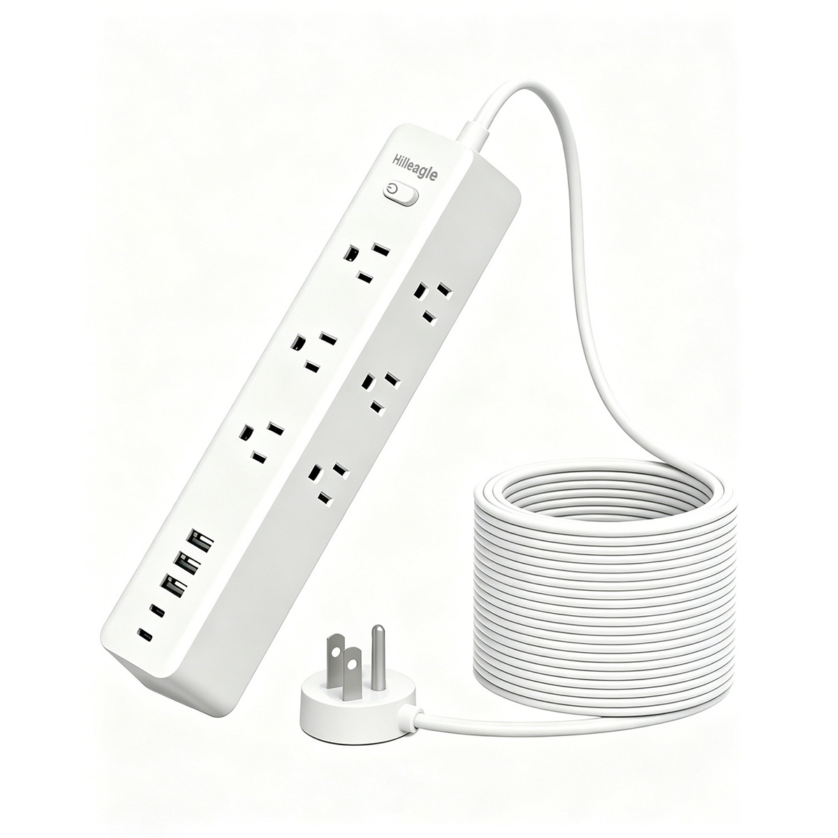 Hilleagle 14-in-1 Surge Protector Power Strip with USB Charging | White