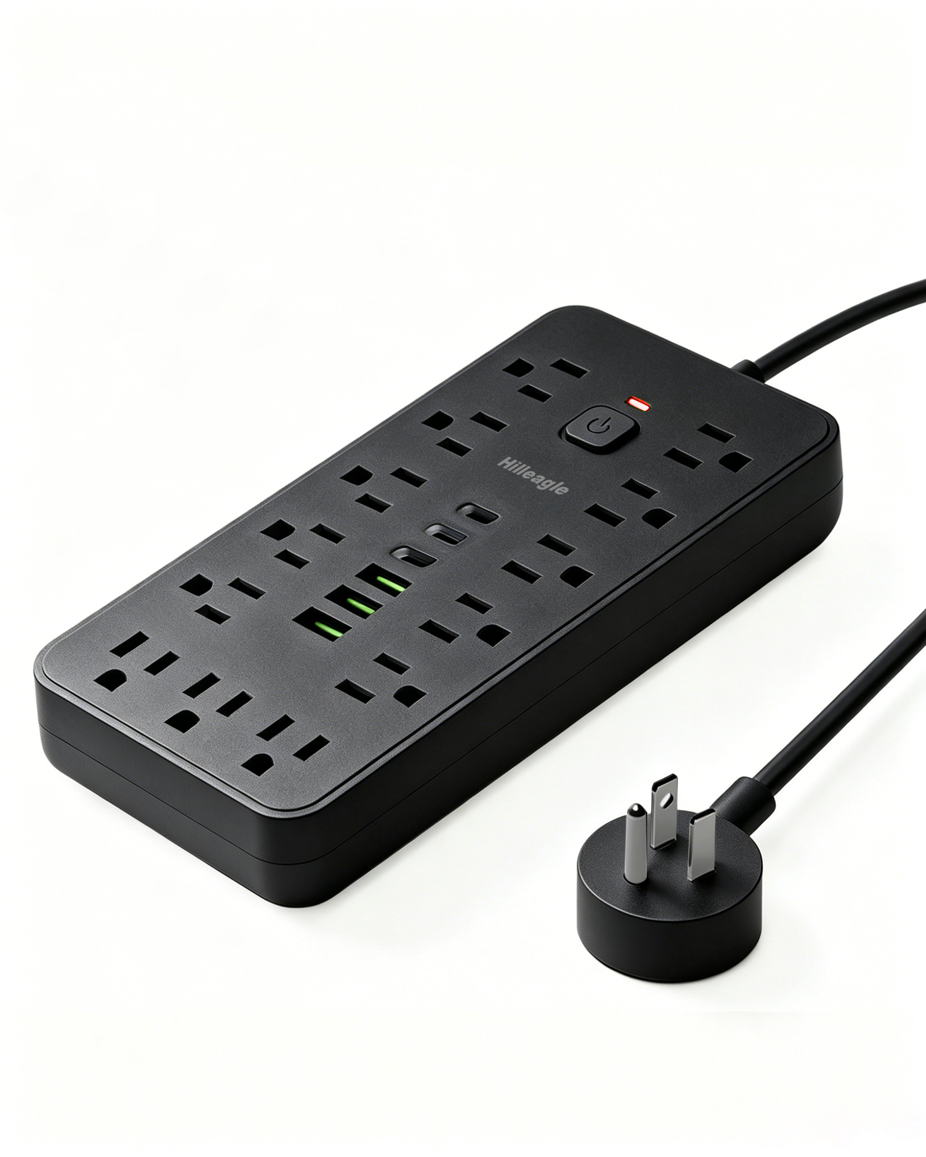 Hilleagle 19-in-1 Power Strip with 13 AC Outlets & 6 USB Ports, Surge Protector with 6ft Flat Plug Cable | Black