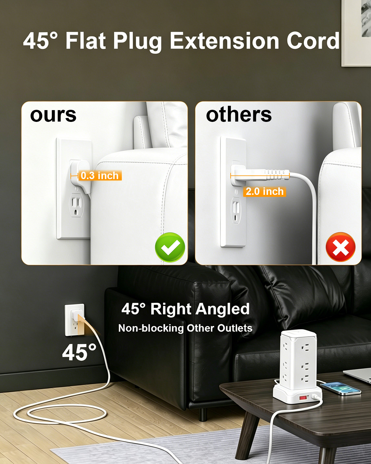 Hilleagle 16-in-1 Power Strip Tower | Smart Charging Station With LED Night Light