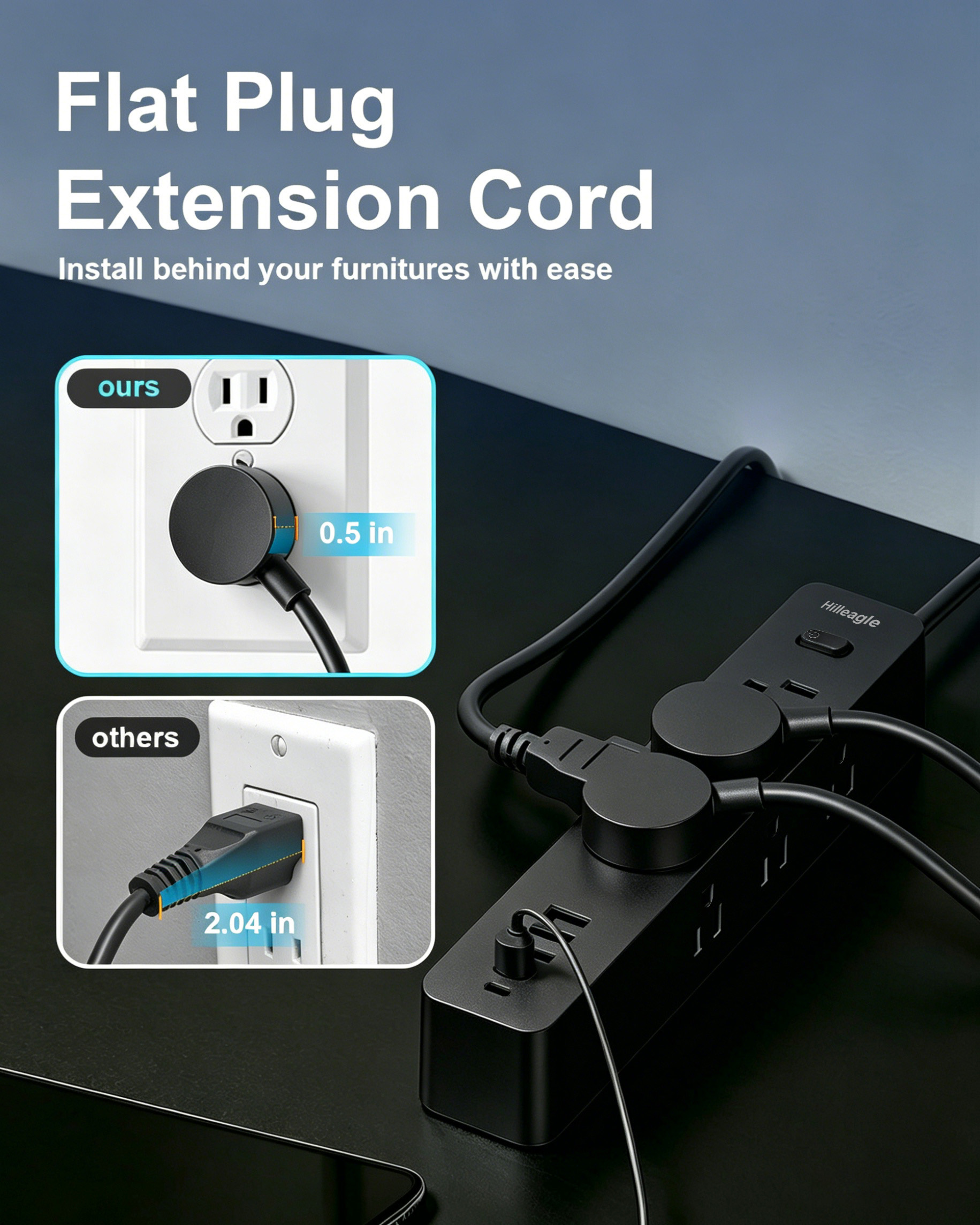 [Copy]Hilleagle 14-in-1 Surge Protector Power Strip with USB Charging | Black