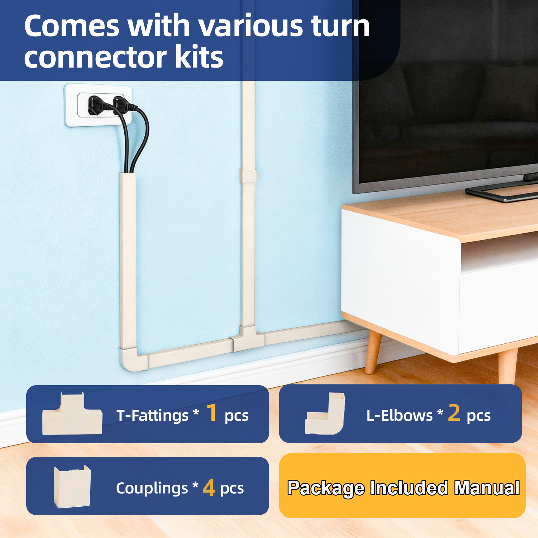 Cable Management Cord Hider Kit – 94.5in Paintable Wall Cable Raceway for Home & Office - Beige