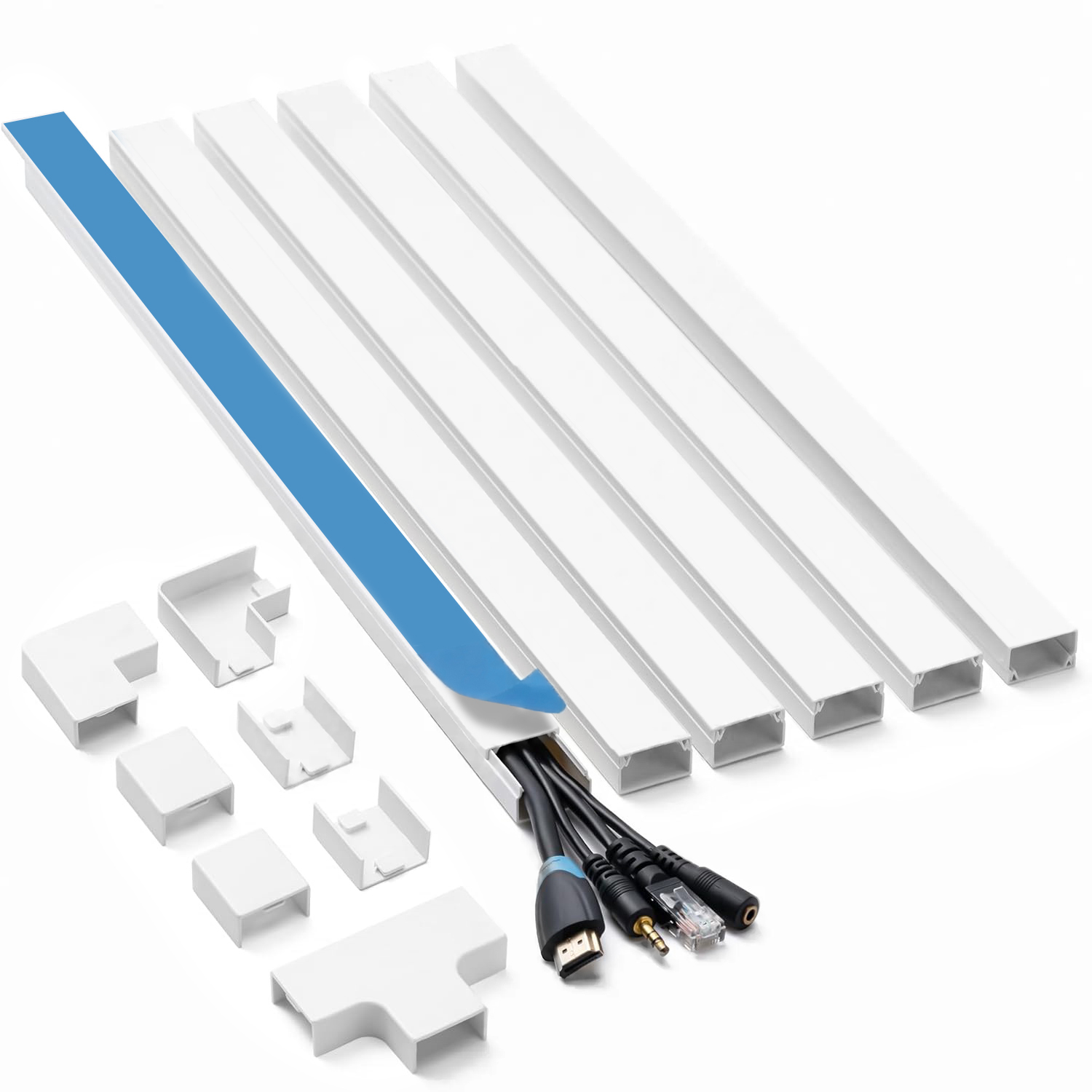 Cable Management Cord Hider Kit – 94.5in Paintable Wall Cable Raceway for Home & Office - White