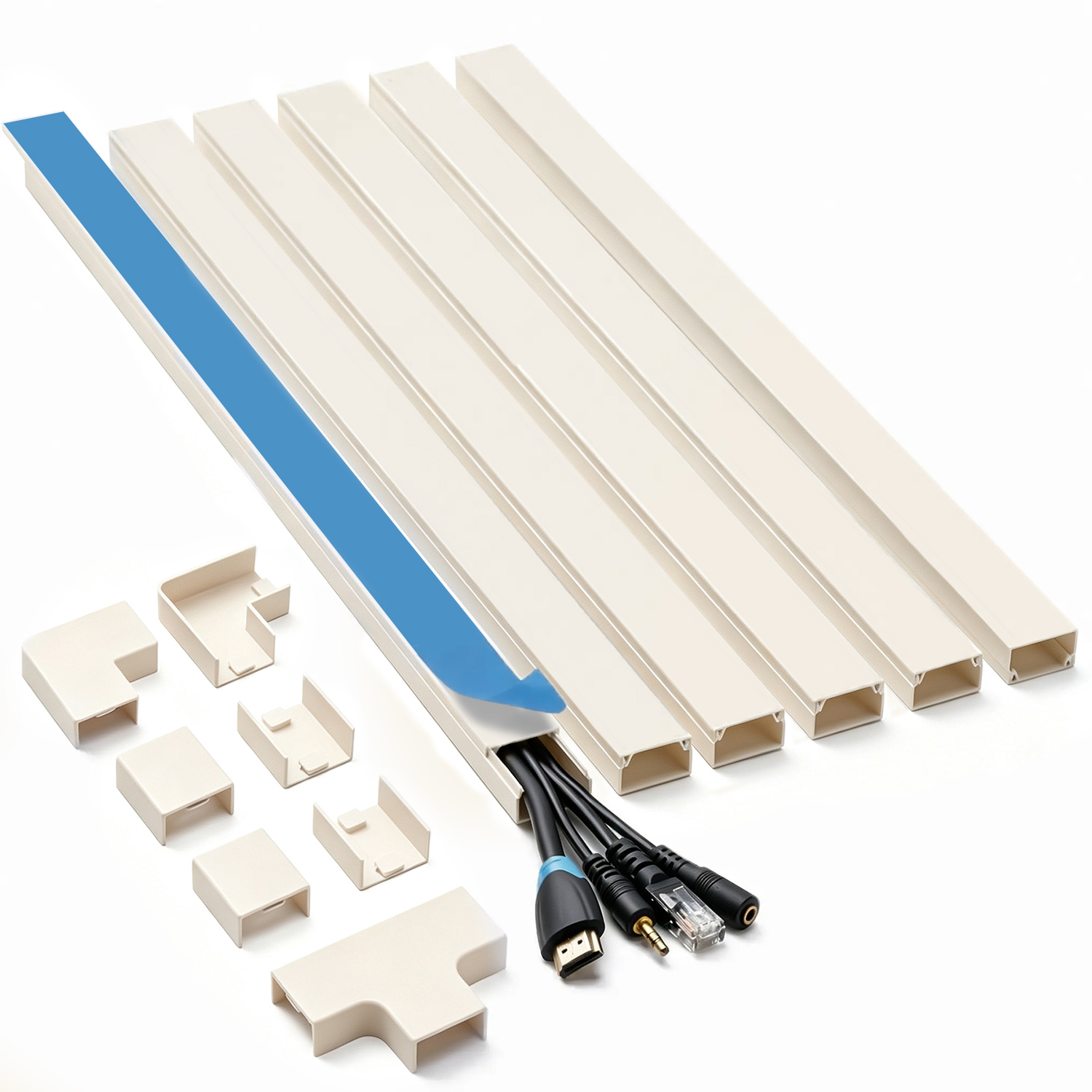 Cable Management Cord Hider Kit – 94.5in Paintable Wall Cable Raceway for Home & Office - White