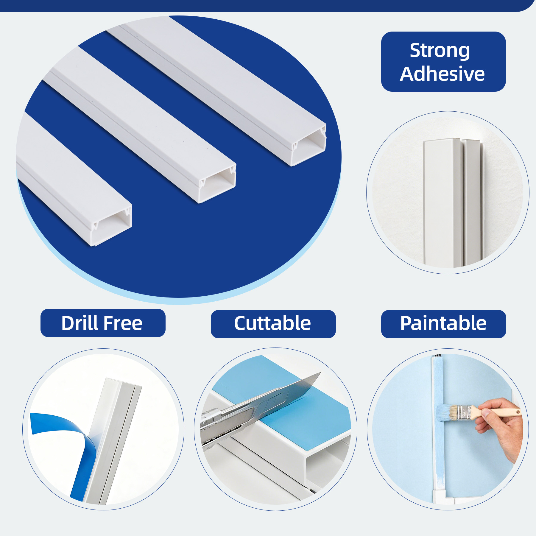Cable Management Cord Hider Kit – 94.5in Paintable Wall Cable Raceway for Home & Office - White