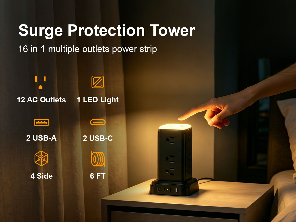 Hilleagle 16-in-1 Power Strip Tower