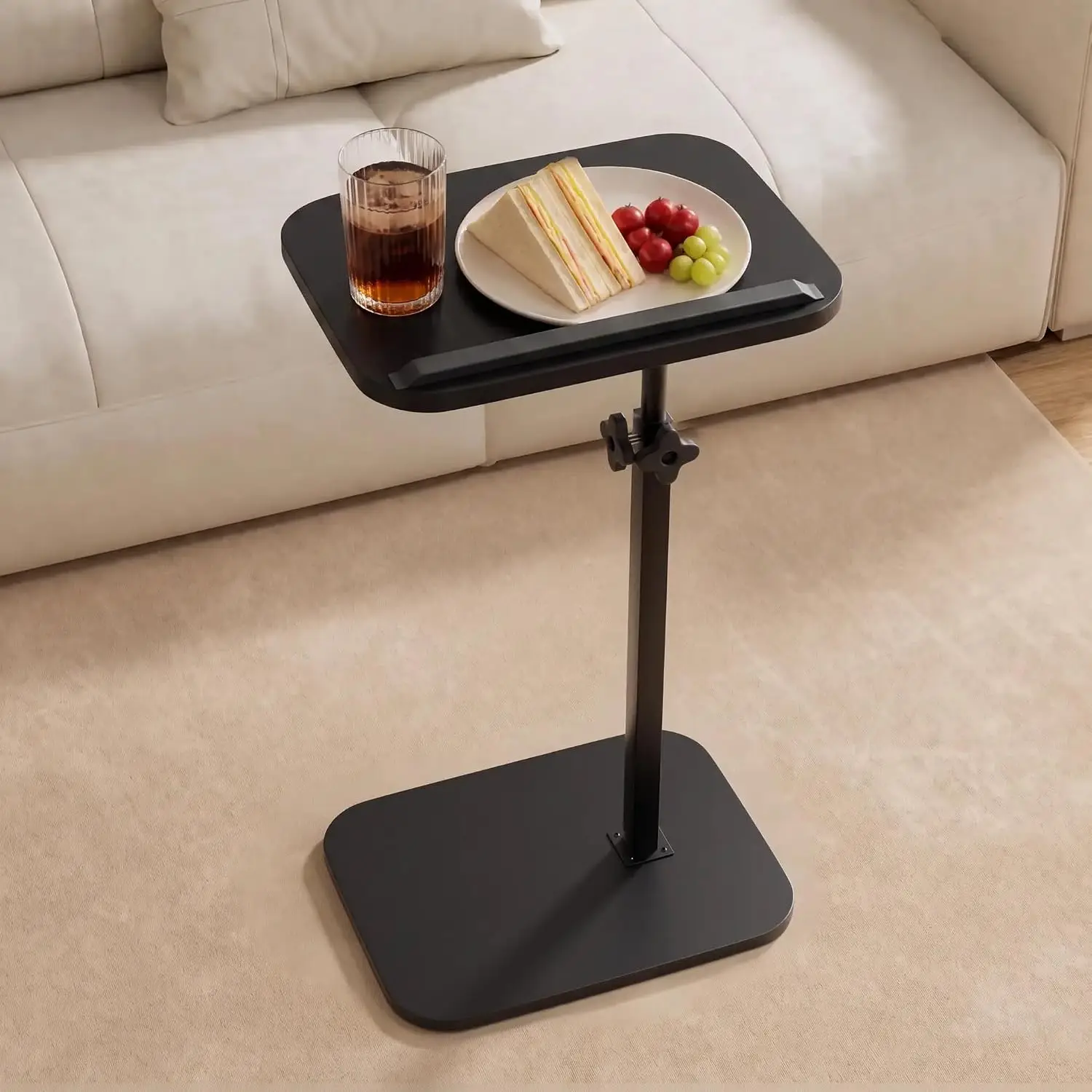 Hilleagle C-Shaped End Table – 360° Swivel & Adjustable Height TV Tray for Couch and Bed