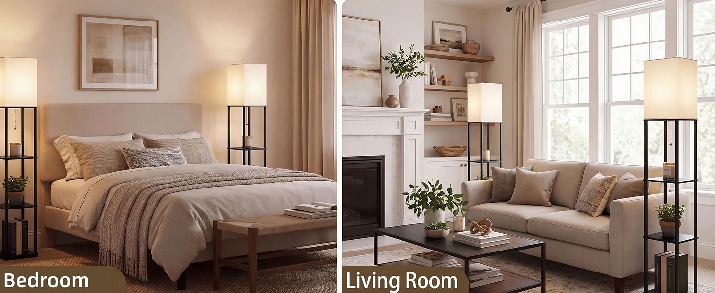 Hilleagle 3-tier shelf floor lamp showcasing its design and home decor functionality