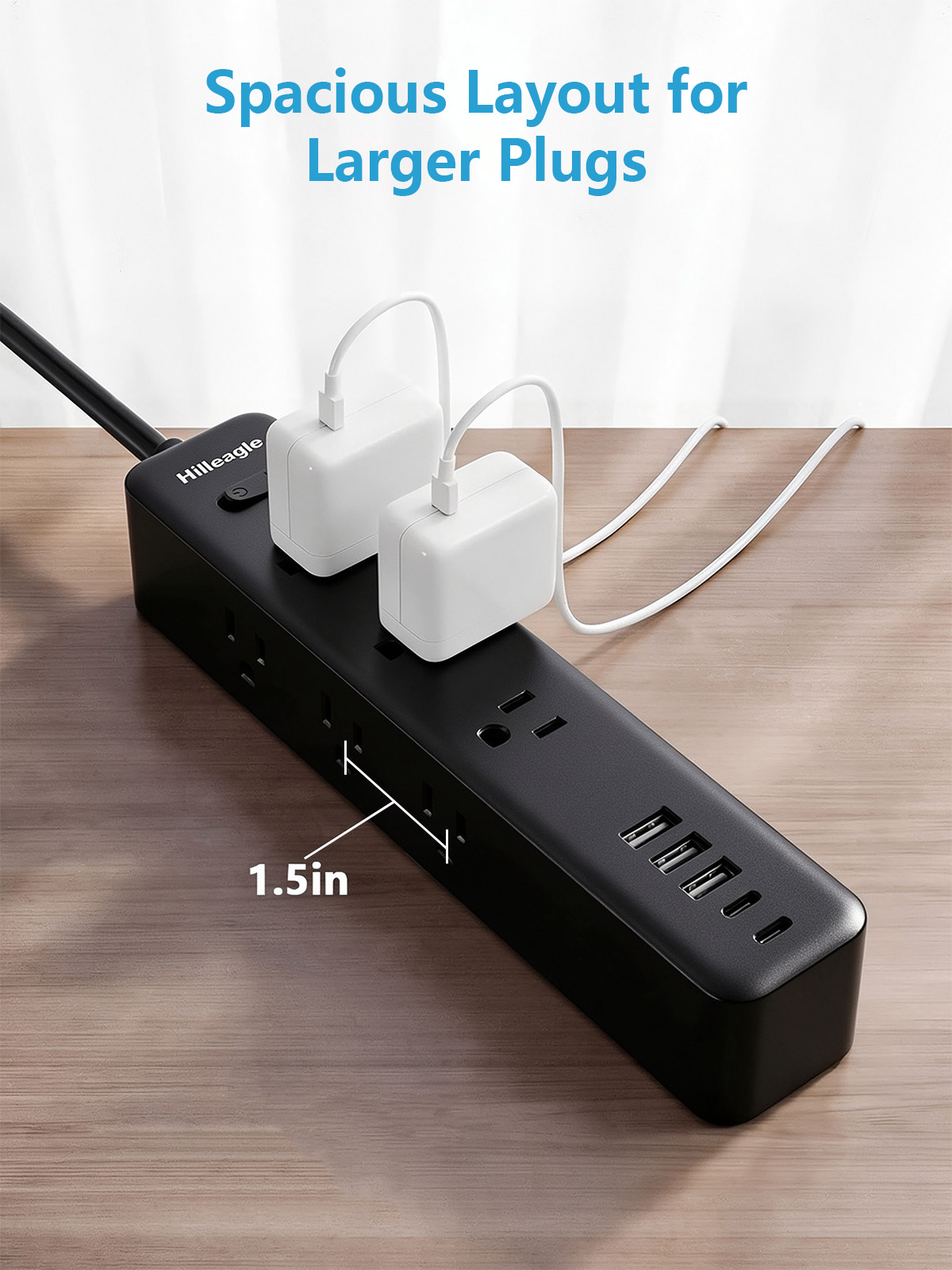 Hilleagle 14-in-1 Surge Protector Power Strip with USB Charging | Black