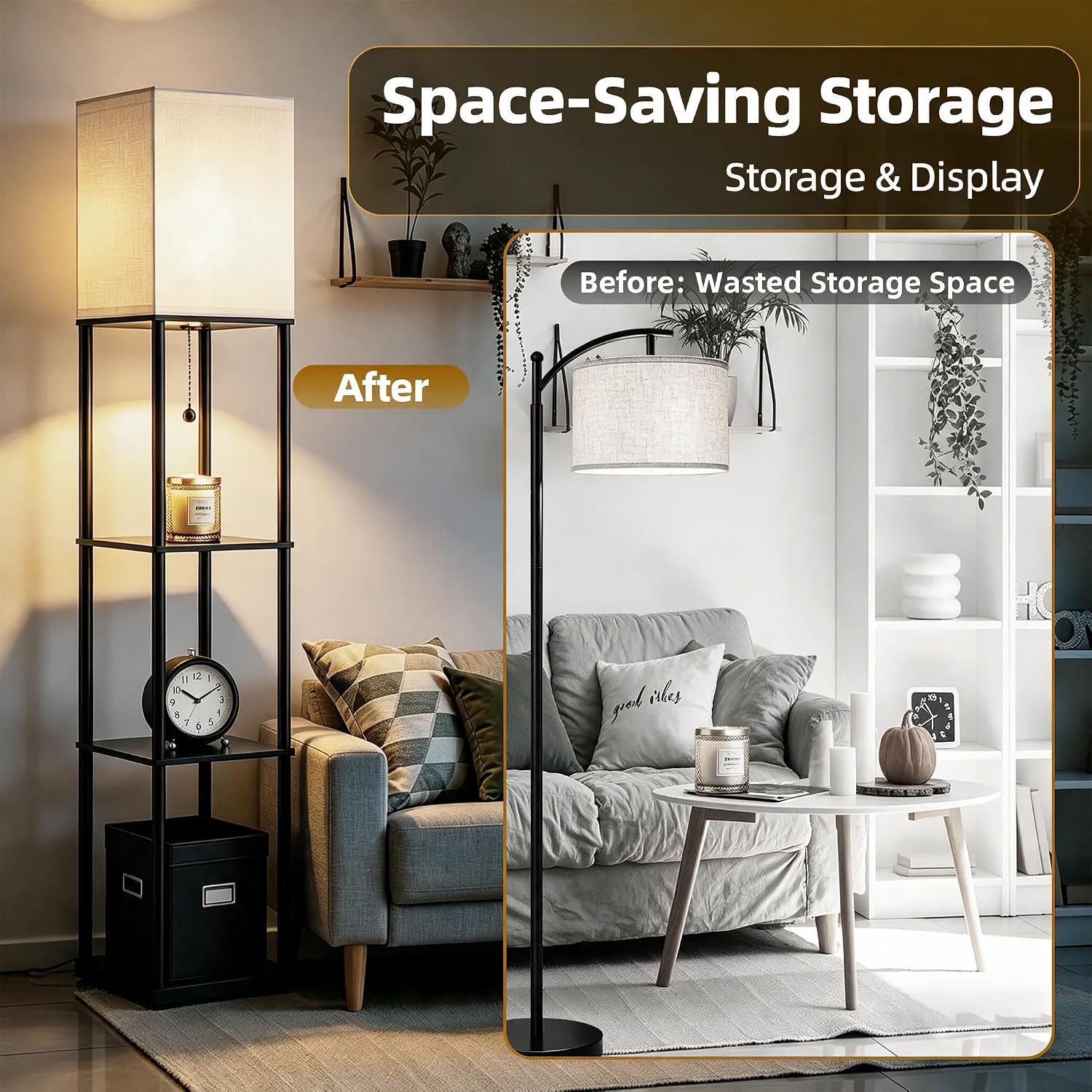 Hilleagle Floor Lamp with 3-Tier Shelves