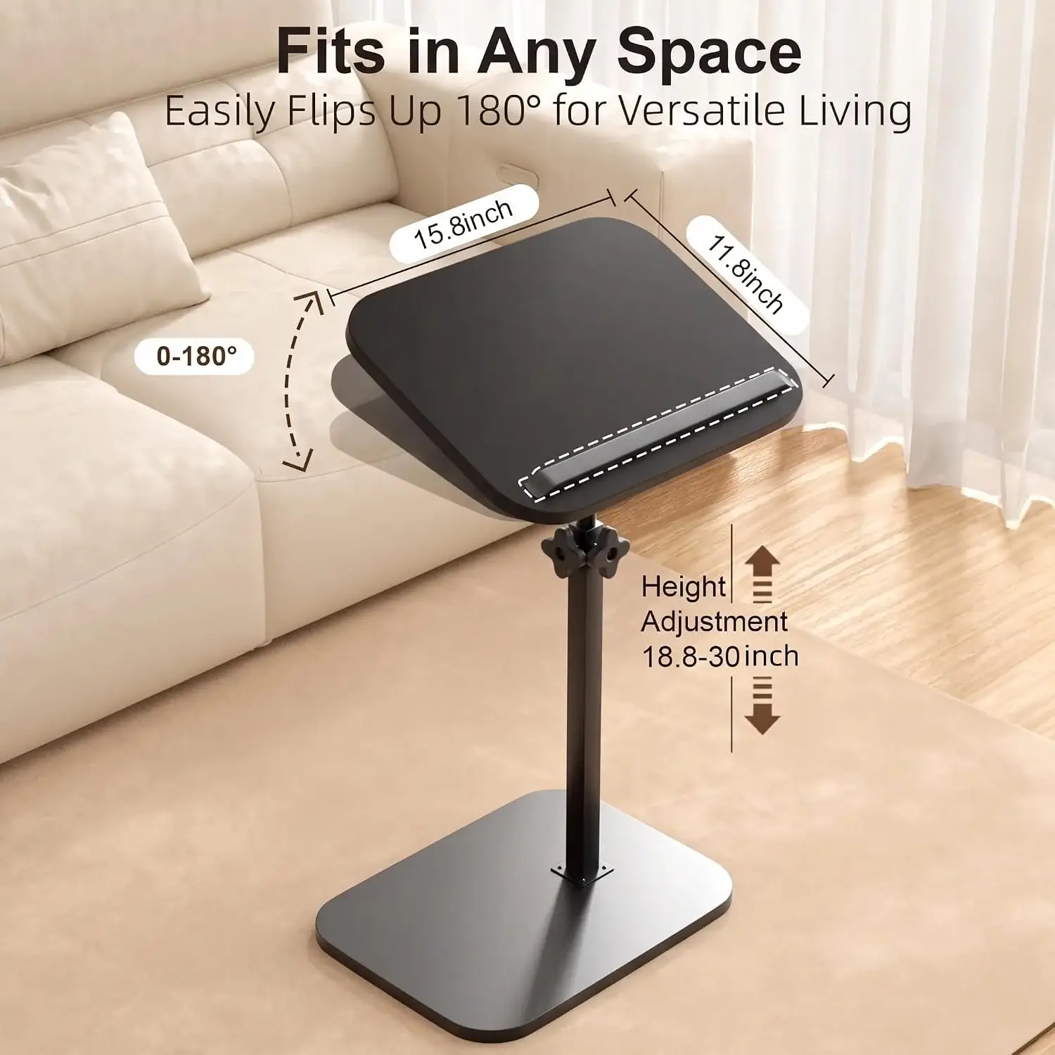 Hilleagle C-Shaped End Table – 360° Swivel & Adjustable Height TV Tray for Couch and Bed