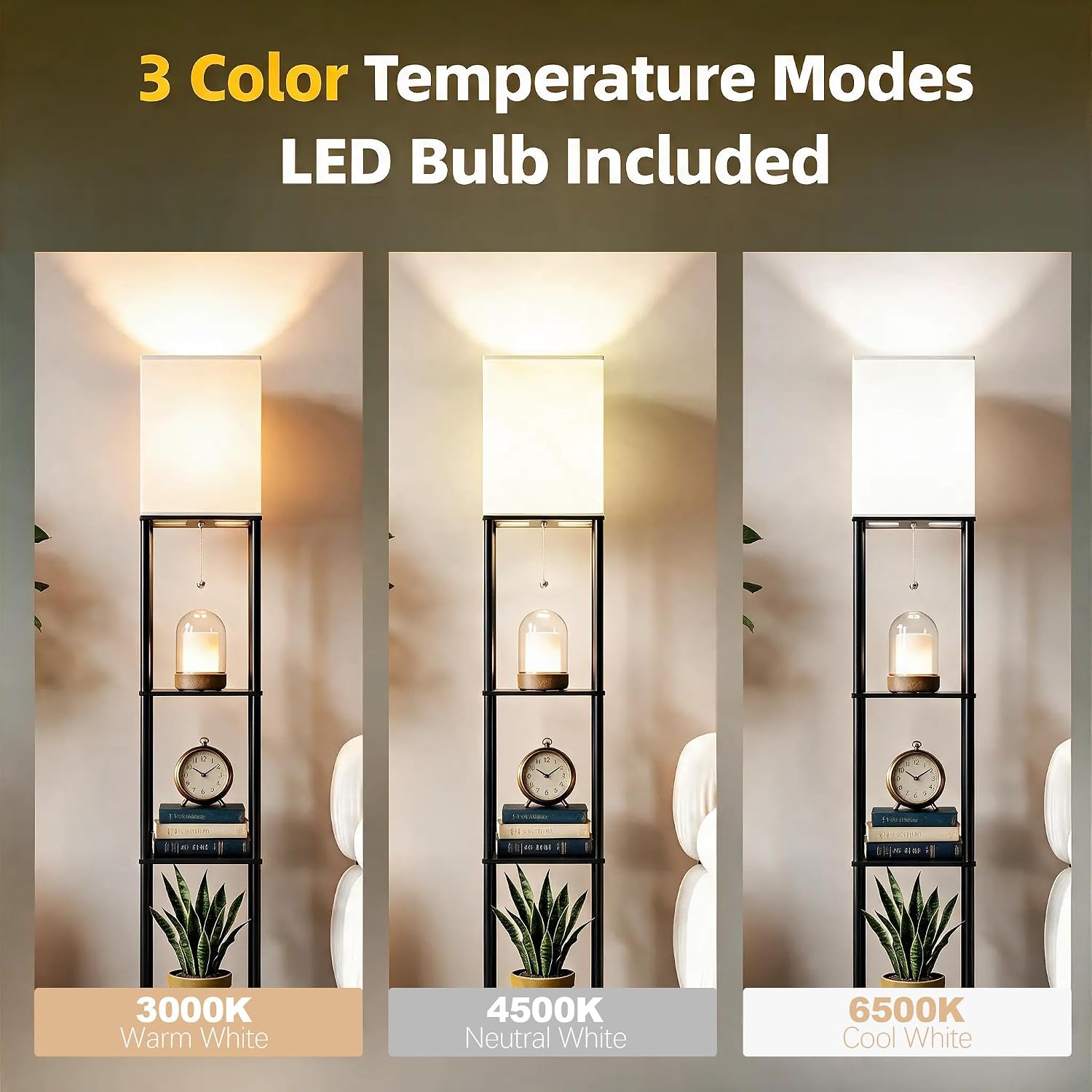 Hilleagle Floor Lamp with 3-Tier Shelves