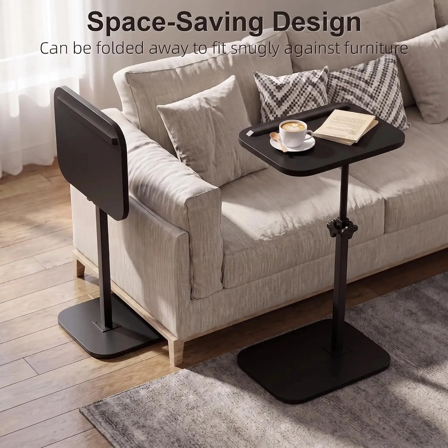 Hilleagle C-Shaped End Table – 360° Swivel & Adjustable Height TV Tray for Couch and Bed