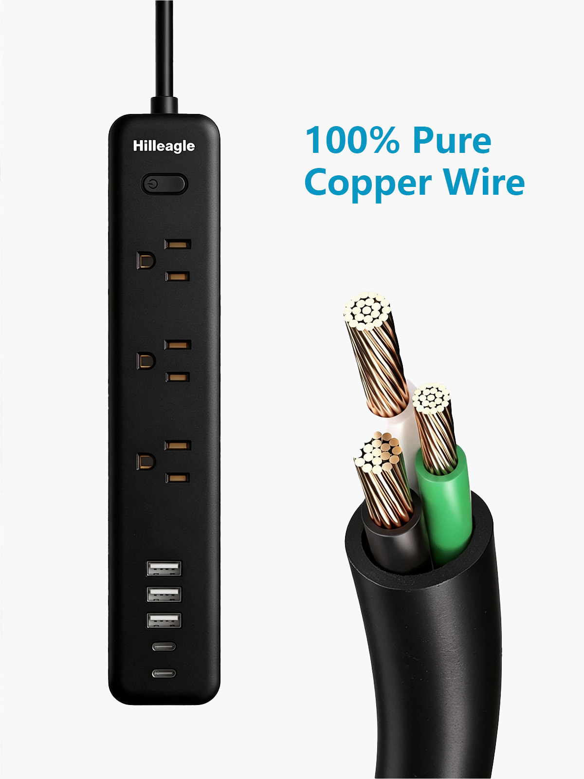 Hilleagle 14-in-1 Surge Protector Power Strip with USB Charging | Black