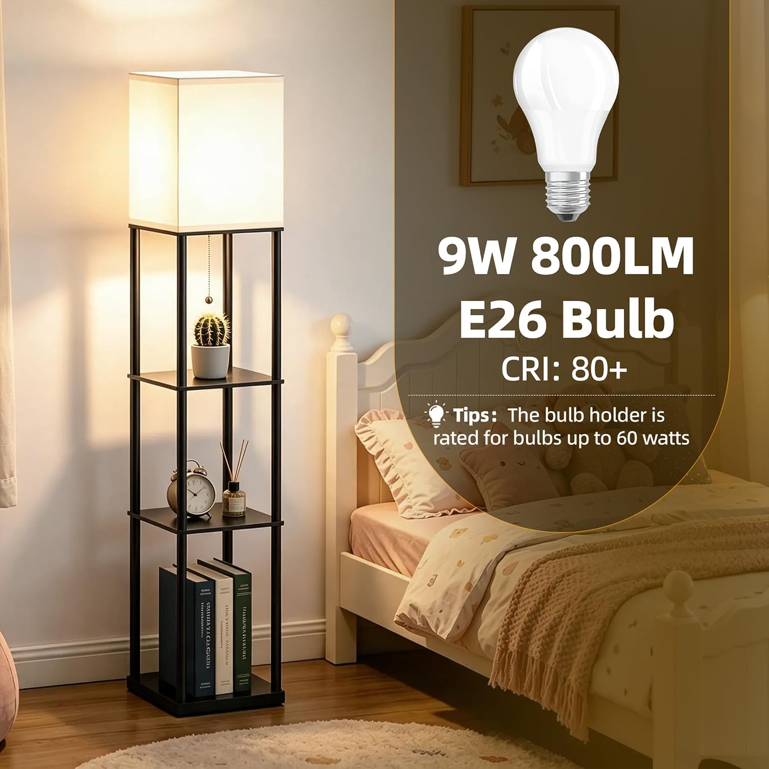 Hilleagle Floor Lamp with 3-Tier Shelves