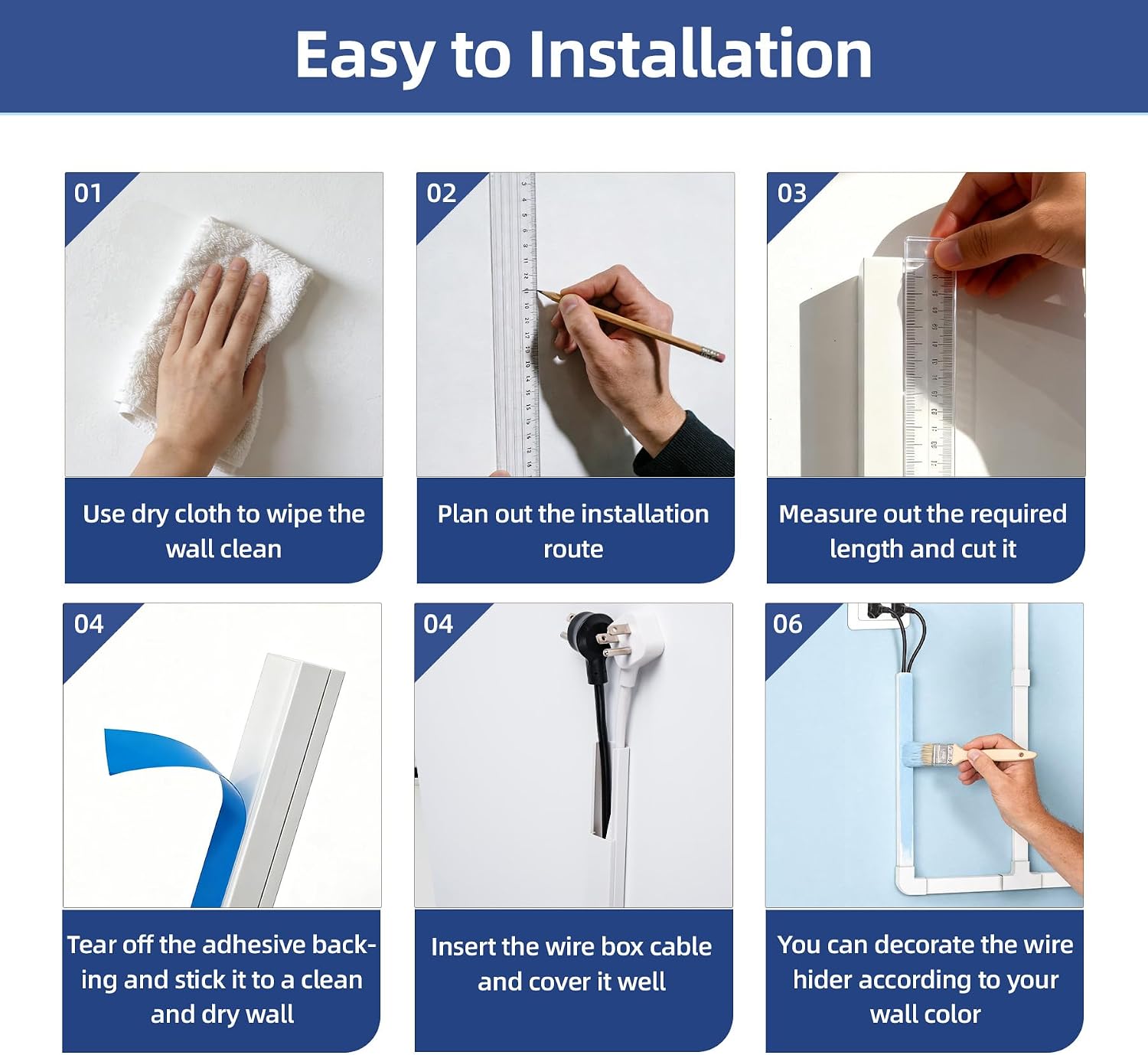 Hilleagle 1008-Inch Cable Raceway Kit | Paintable Wall Wire Hider for Home & Office