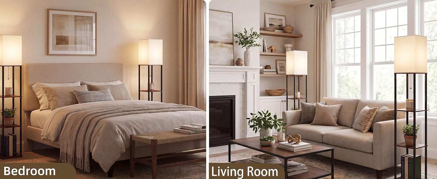 Hilleagle 3-tier shelf floor lamp showcasing its design and home decor functionality
