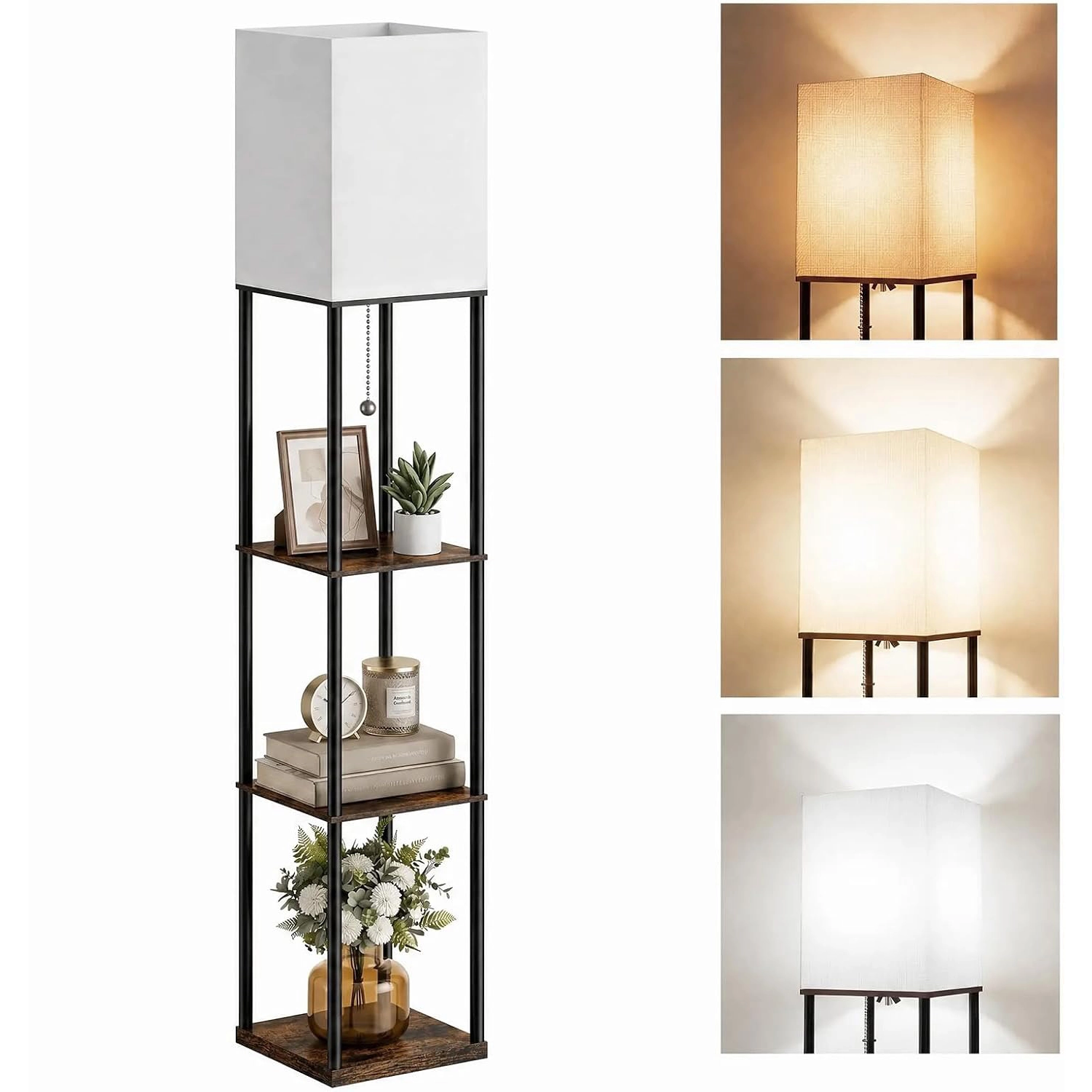 Hilleagle Floor Lamp with 3-Tier Shelves