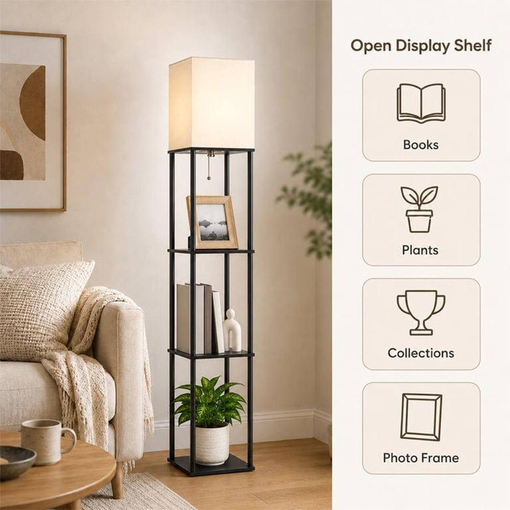 Hilleagle Floor Lamp with 3-Tier Shelves