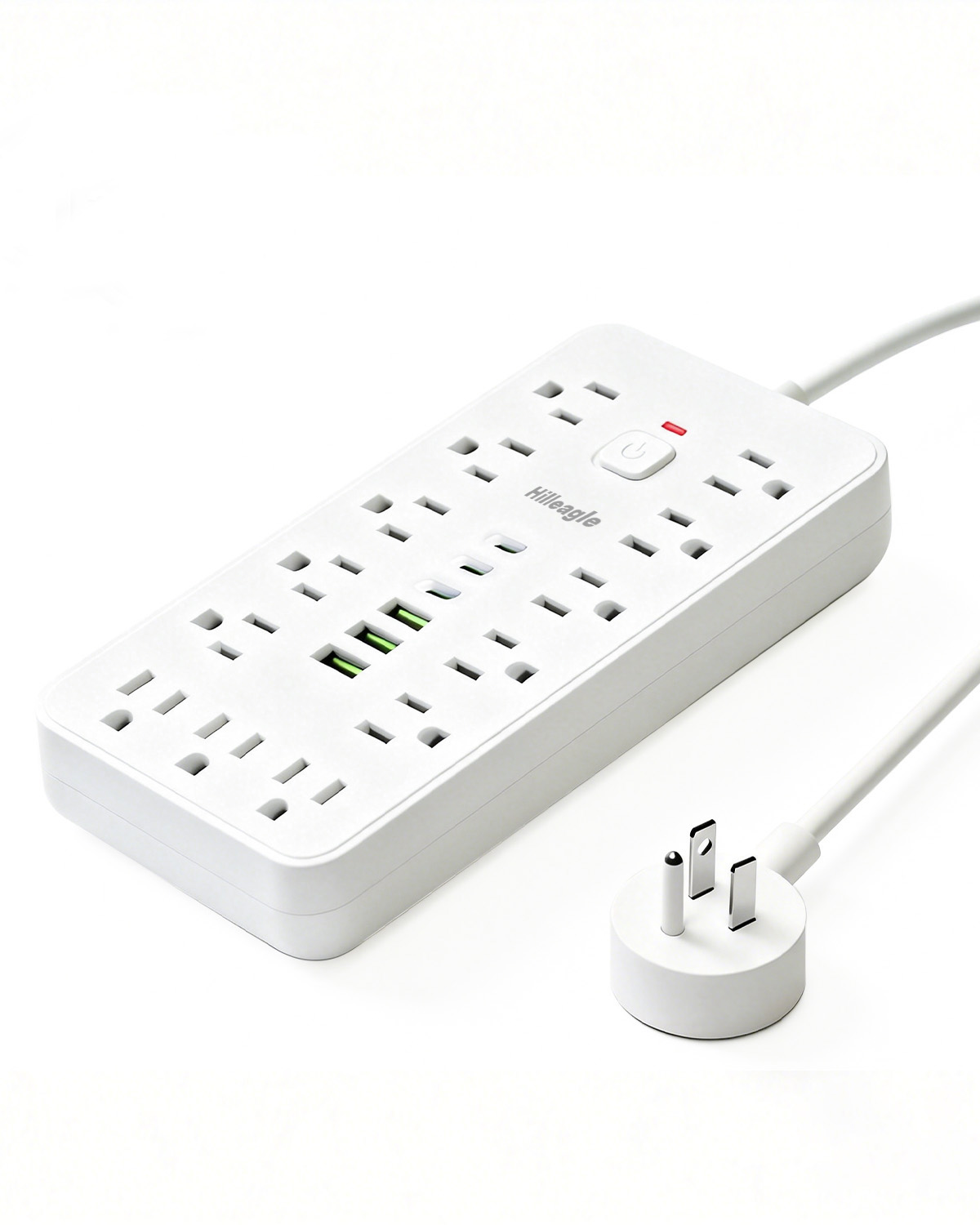 Hilleagle 19-in-1 Power Strip with 13 AC Outlets & 6 USB Ports, Surge Protector with 6ft Flat Plug Cable | White