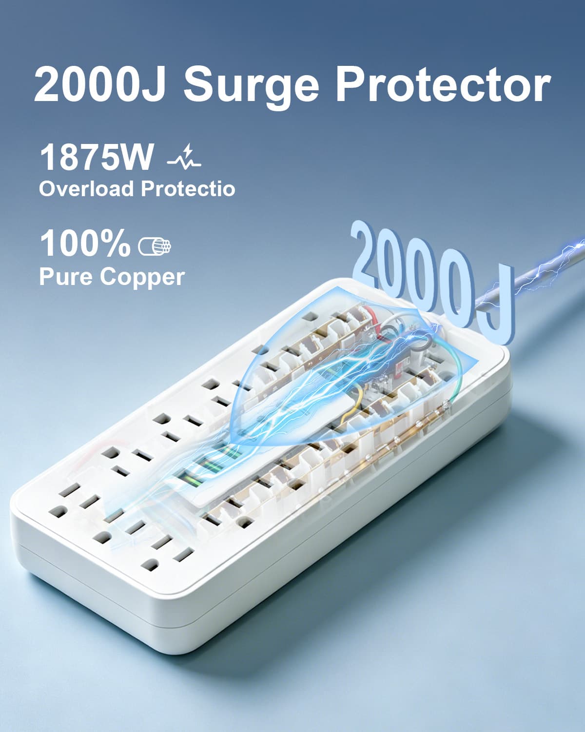 Hilleagle Power Strip with 2000J Surge Protector, 13 AC Outlets, 3 USB C, 3 USB A