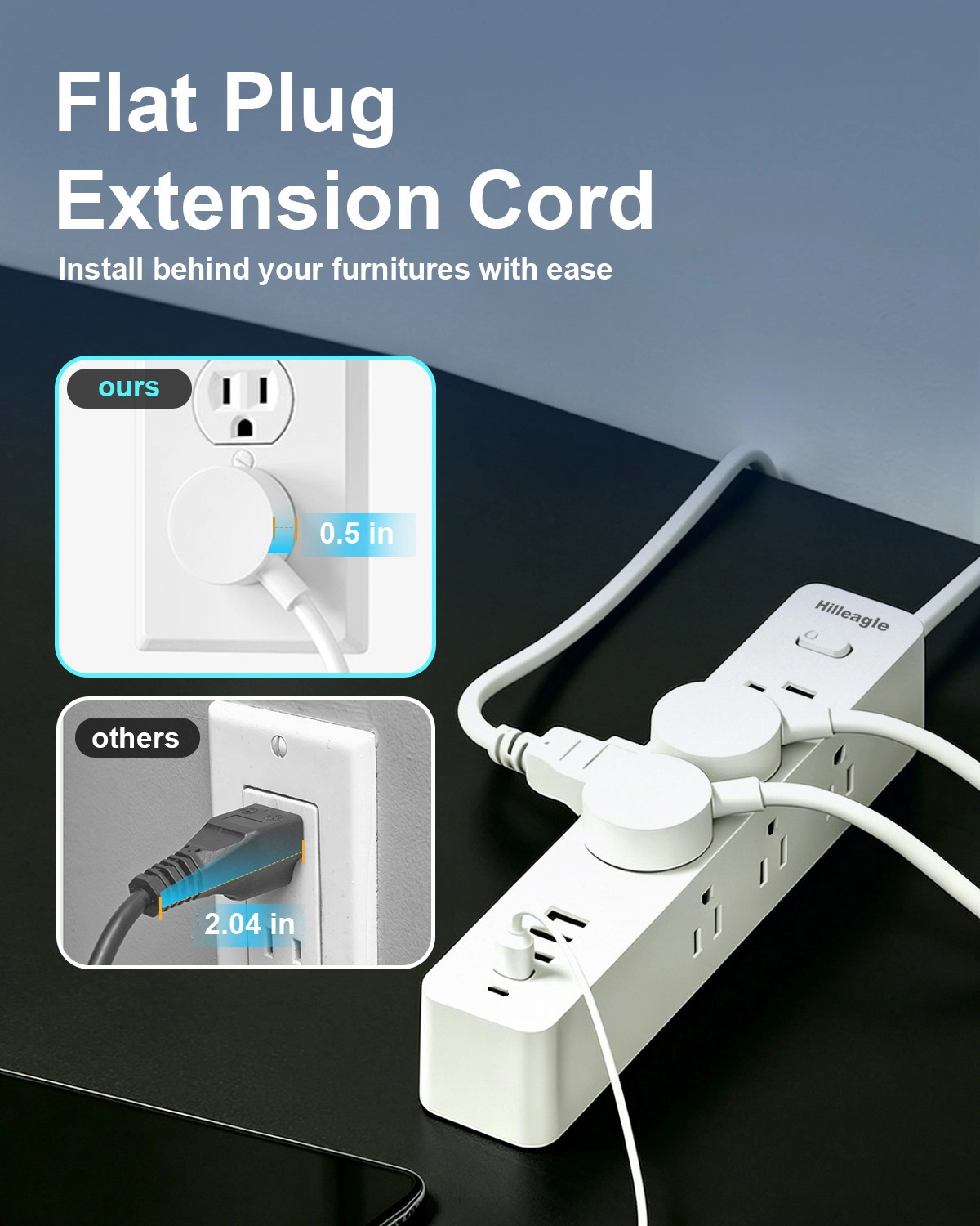 Hilleagle Power Strip with 1200J Surge Protector, 9 AC Outlets