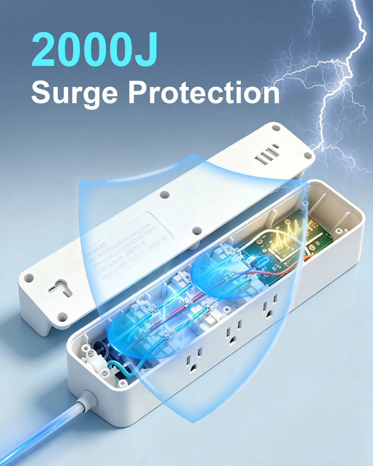 Hilleagle 14-in-1 Surge Protector Power Strip with USB Charging | White