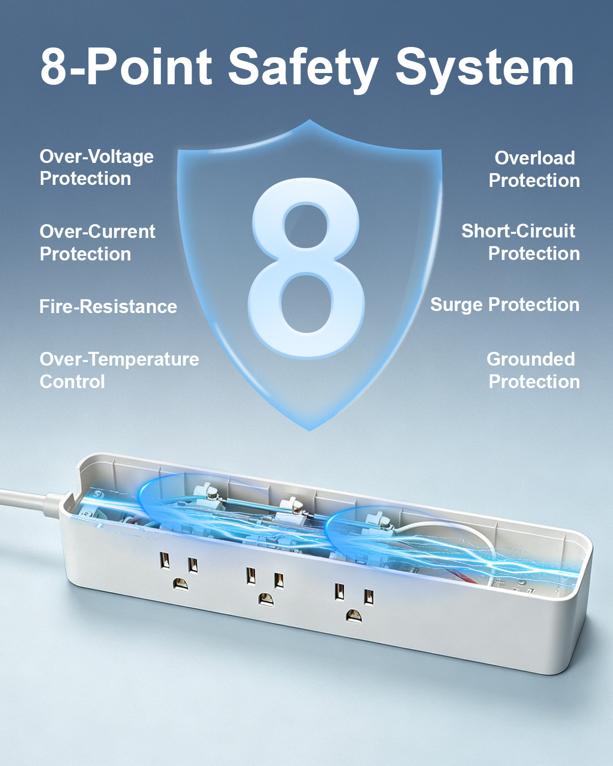 Hilleagle 14-in-1 Surge Protector Power Strip with USB Charging | White