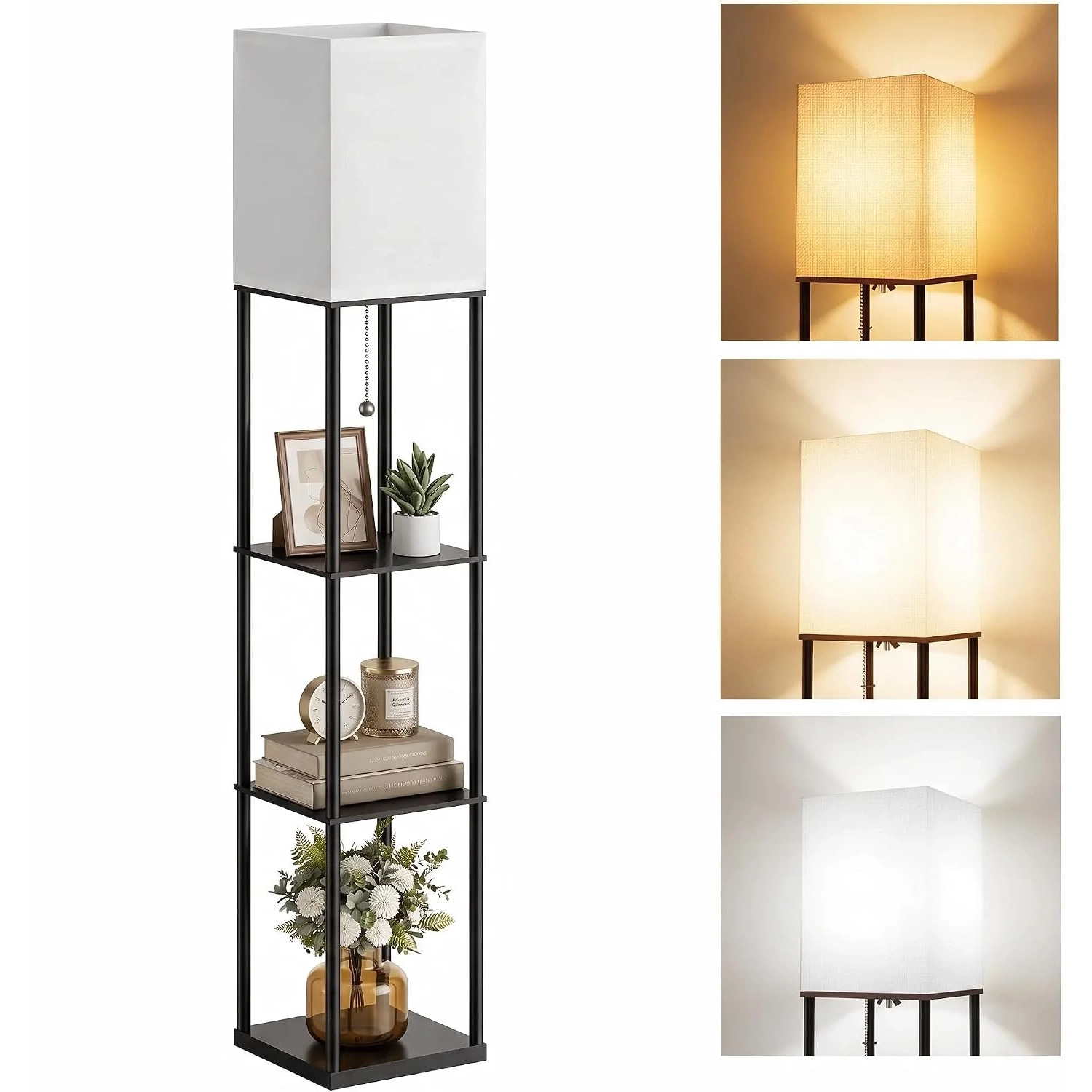 Hilleagle Floor Lamp with 3-Tier Shelves