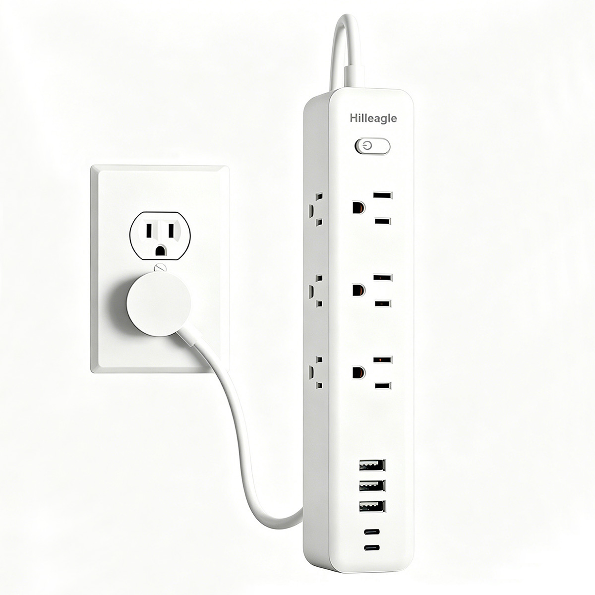 Hilleagle 14-in-1 Surge Protector Power Strip with USB Charging | White