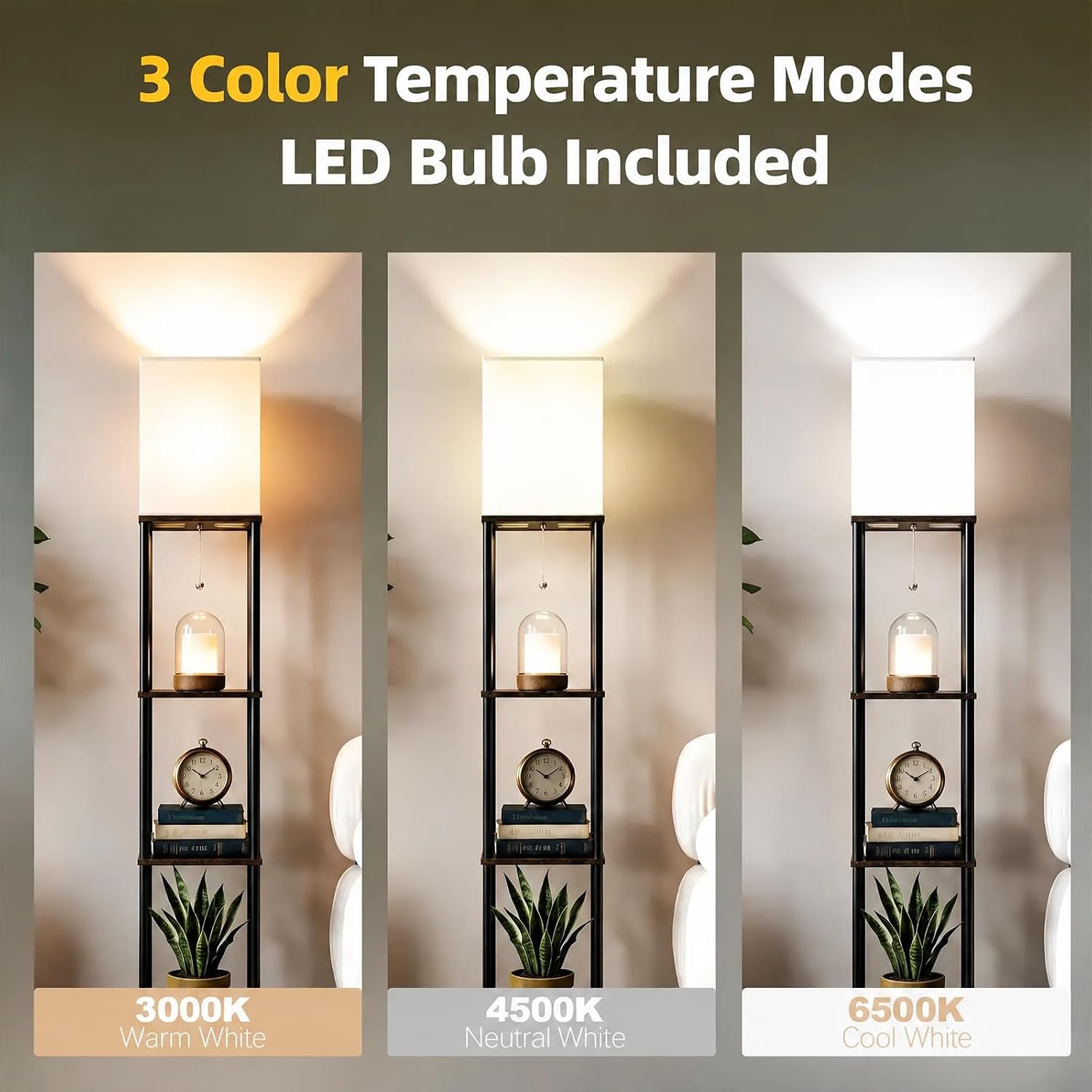 Hilleagle Floor Lamp with 3-Tier Shelves