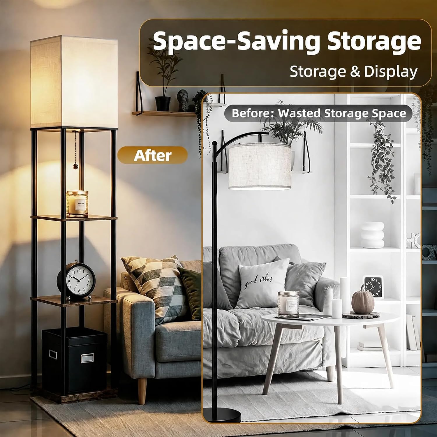 Hilleagle Floor Lamp with 3-Tier Shelves