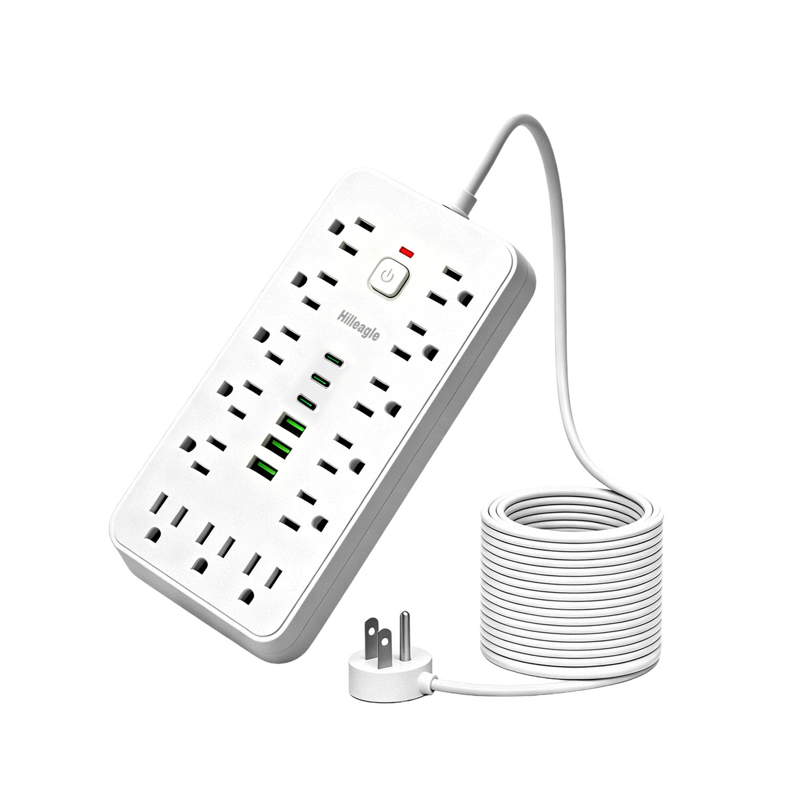 Hilleagle 19-in-1 Power Strip with 13 AC Outlets & 6 USB Ports, Surge Protector with 6ft Flat Plug Cable | Black