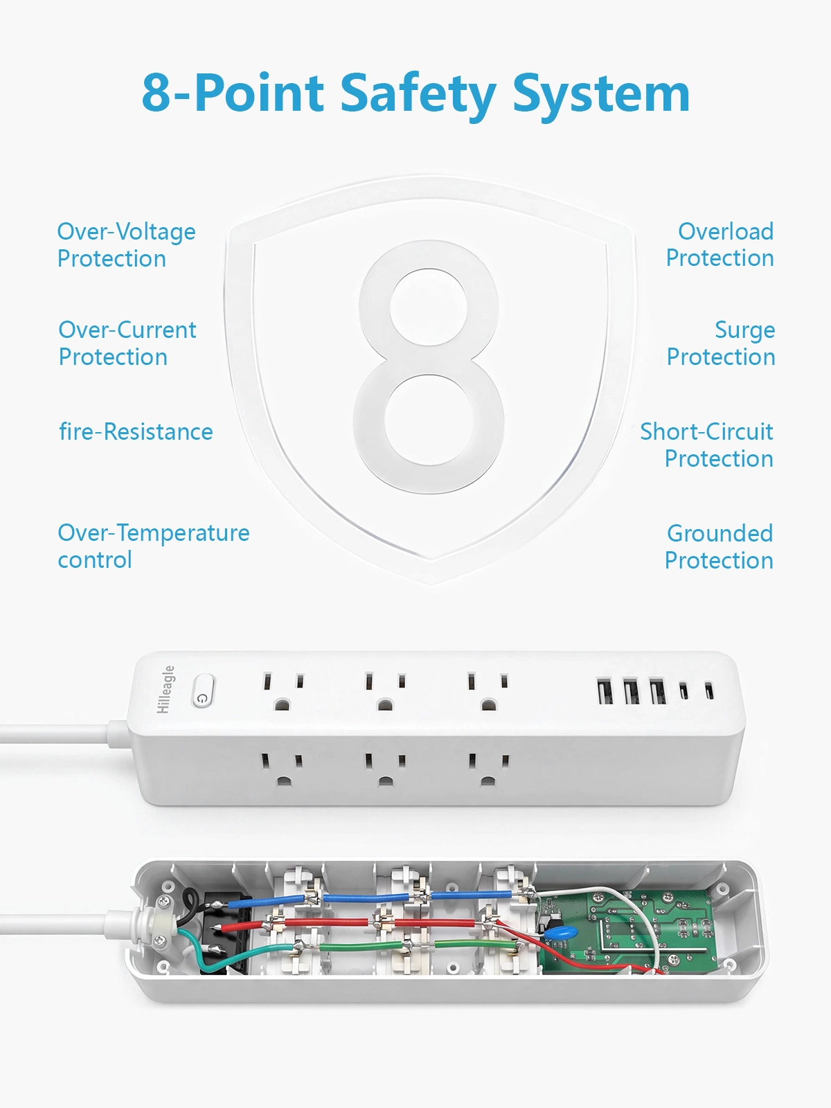 Hilleagle Power Strip with 1200J Surge Protector, 9 AC Outlets