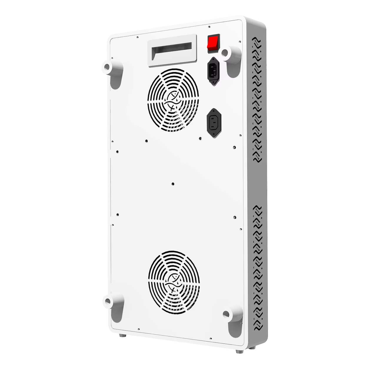 Rear view of the T140 panel showing two fan grilles, handle and mounting hardware