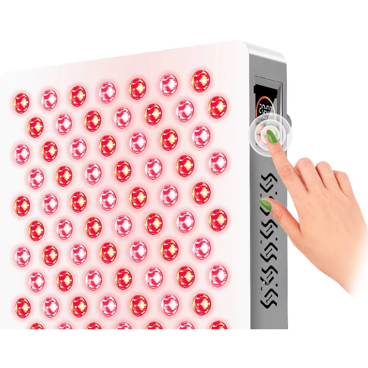 Original T140 upper panel and hand operating its side touchscreen