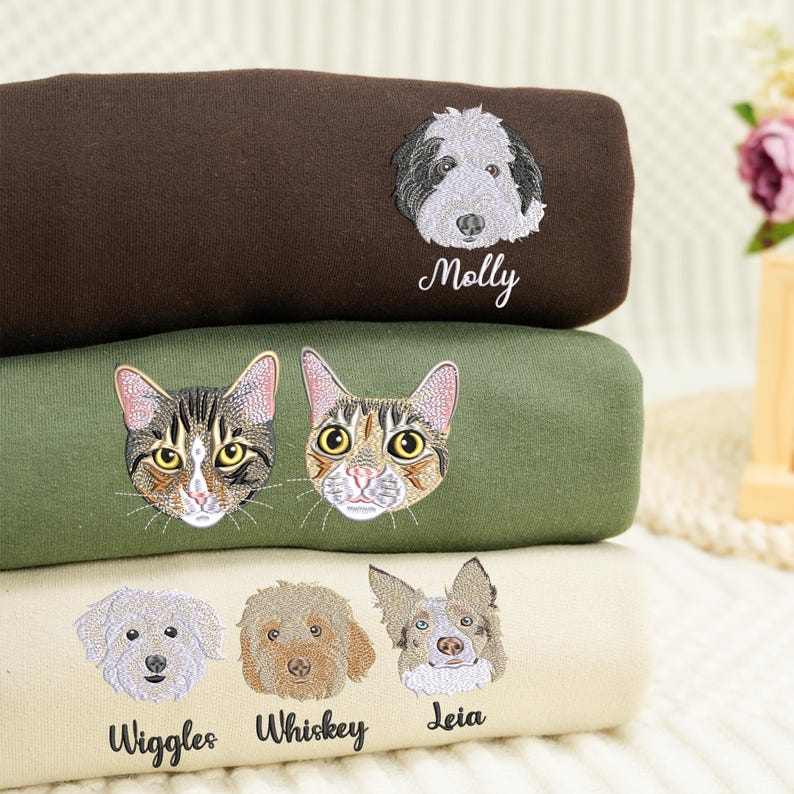 Custom Multi-Pet Portrait Embroidered Sweatshirt