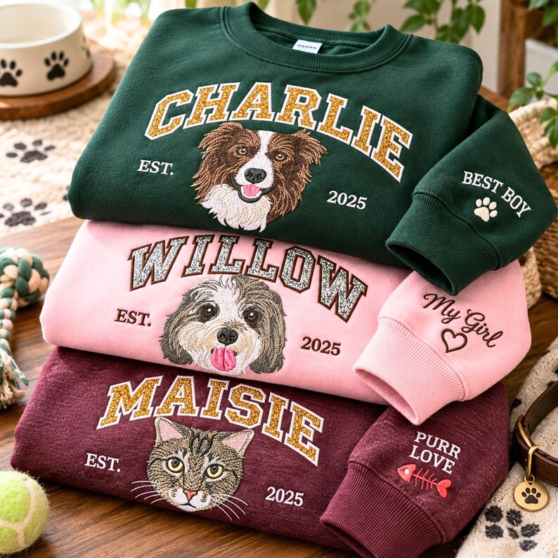 Custom Glitter Varsity Pet Portrait Sweatshirt