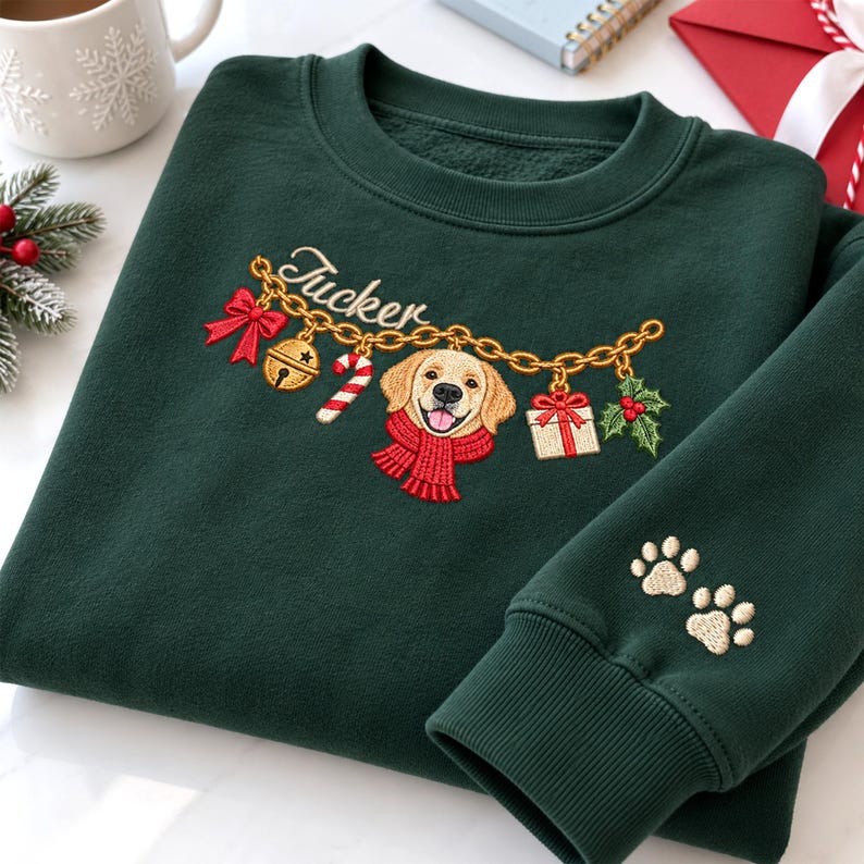 Custom Embroidered Christmas Pet Charm Sweatshirt